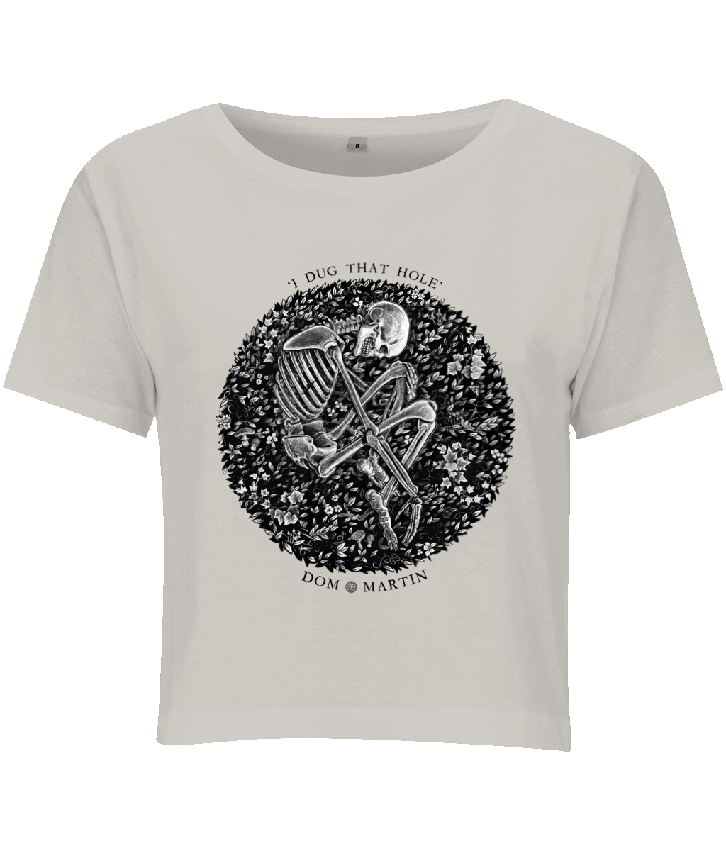 "I DUG THAT HOLE" LADIES CROPPED T-SHIRT (White/Grey)