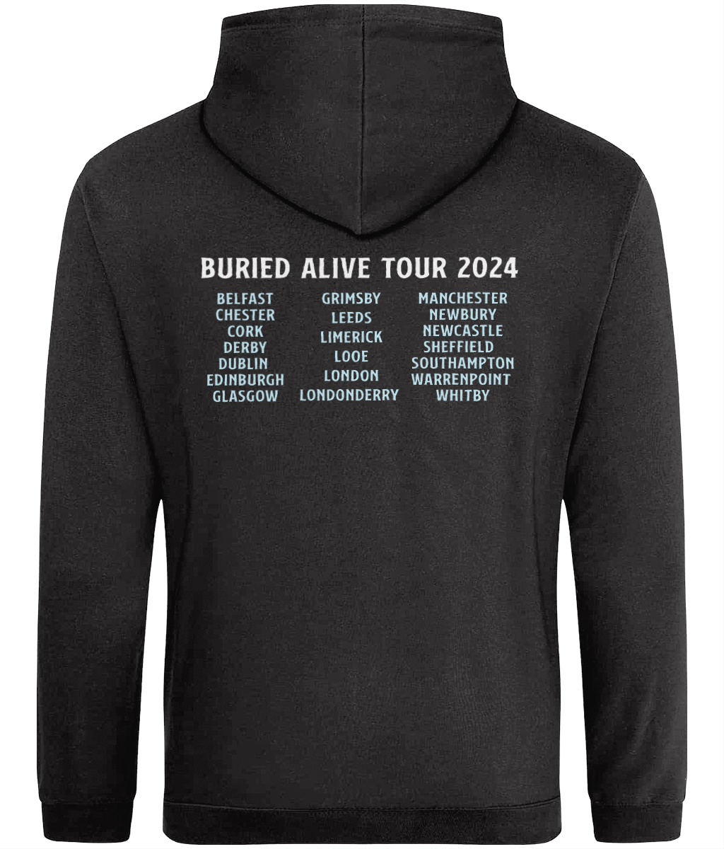 BURIED ALIVE TOUR 2024 UNISEX HOODIE. PRINTED FRONT AND BACK. DARK COLOURS